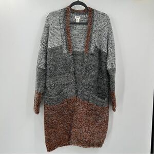 BKE Color Block Cardigan Grayscale Brown Medium